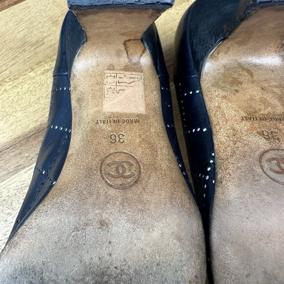 Chanel Womens Pumps Blue Leather Sz 36/6 Mark Punch CC Logo Heels Square Toe - Picture 12 of 16